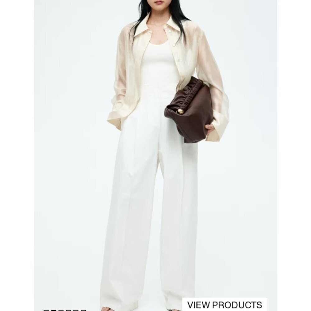 H&M Edition White Pleated Front Wide Leg Pants 12 - Picture 2 of 4
